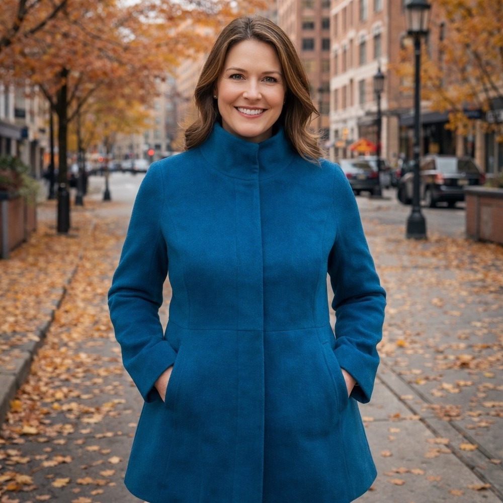 NWOT Talbots Teal Wool‎ Blend Midi Length Button Up Peacoat Women's Petite 12